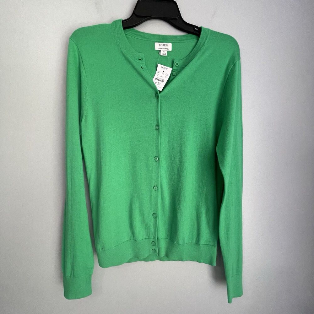 NEW J Crew Classic Cardigan Women's Size M Green Button Front Crew Neck